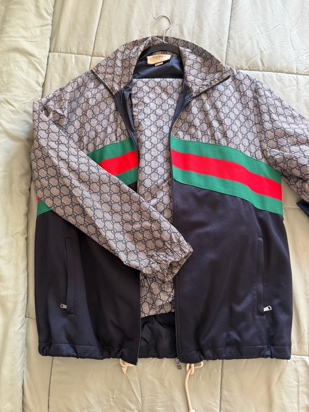 Gucci Black, Beige Jacket with Red & Green Stripe